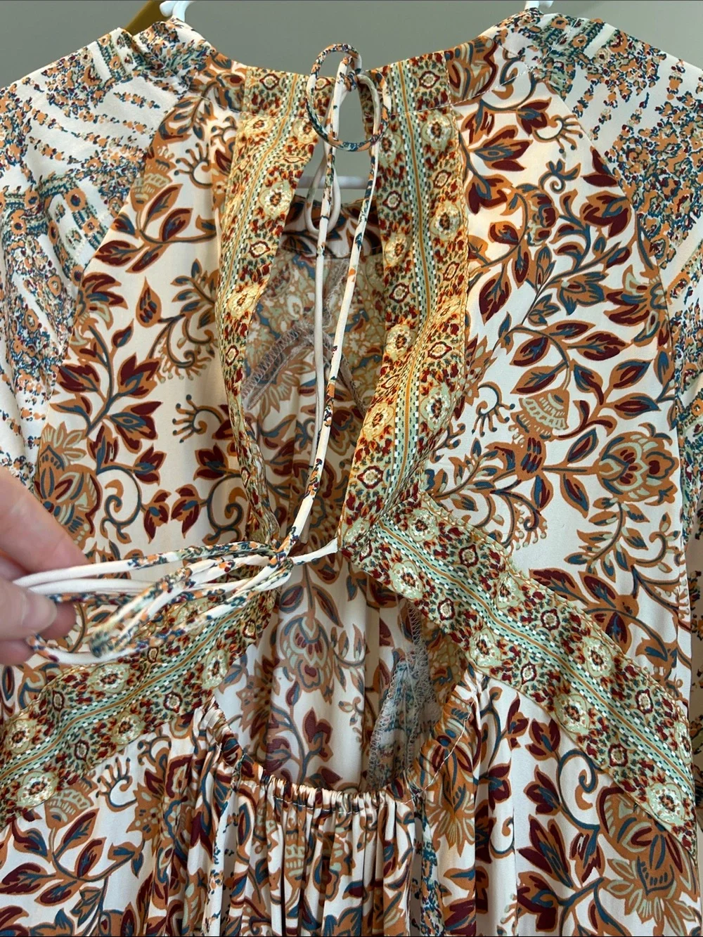 NWOT Free People Boho Floral Paisley Tunic Dress in Cream and Brown
